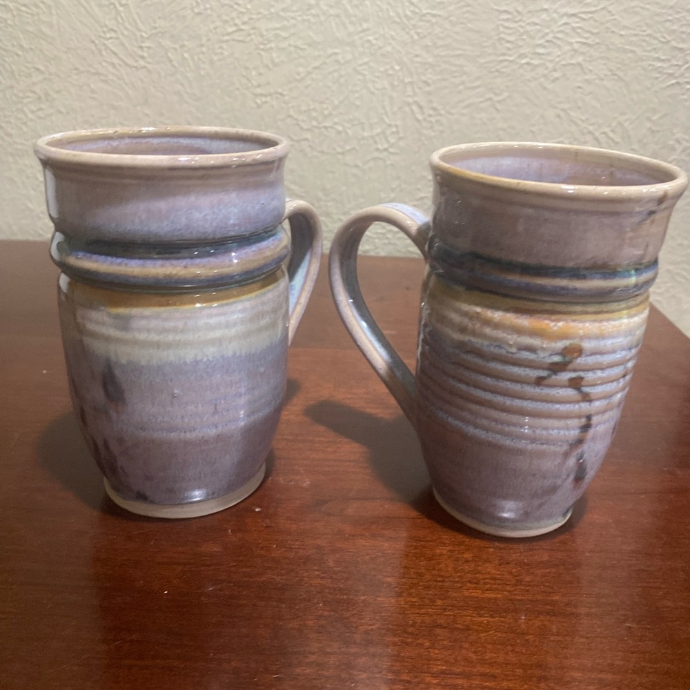 Handmade Stoneware Mugs - Lavender with Blue Accent (Set of 2) - Picture 2 of 7
